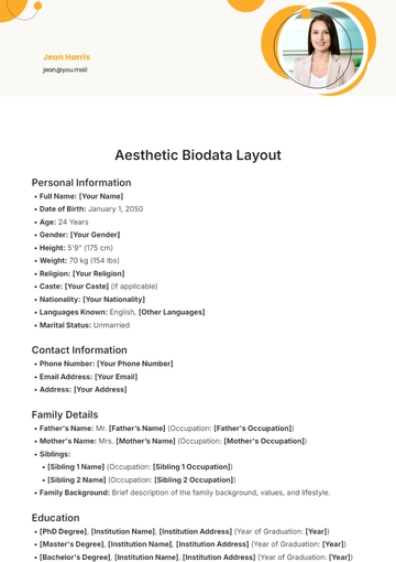 Free Aesthetic Biodata Layout Template to Edit Online