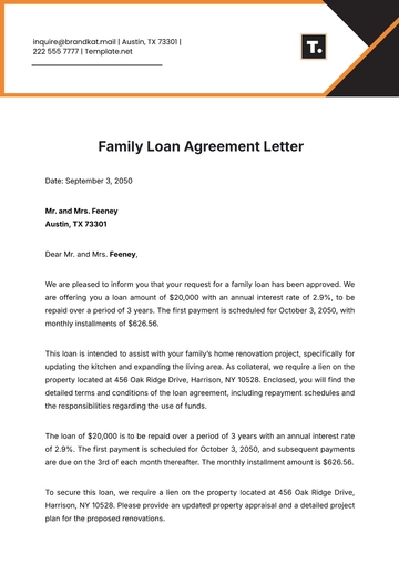 Free Family Loan Agreement Letter Template to Edit Online