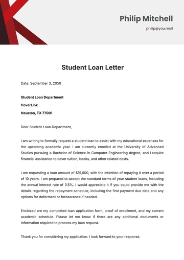 Free Student Loan Letter Template to Edit Online