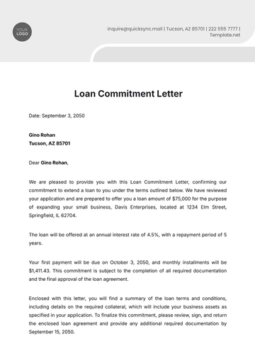 Free Loan Commitment Letter Design Template to Edit Online