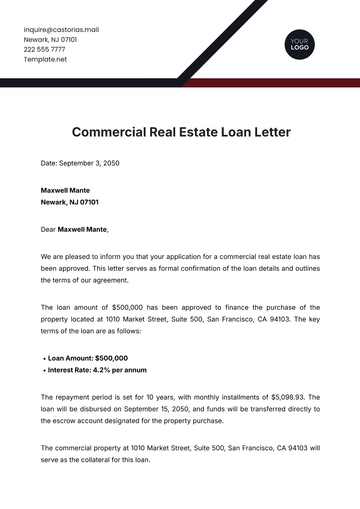 Free Commercial Real Estate Loan Letter Template to Edit Online