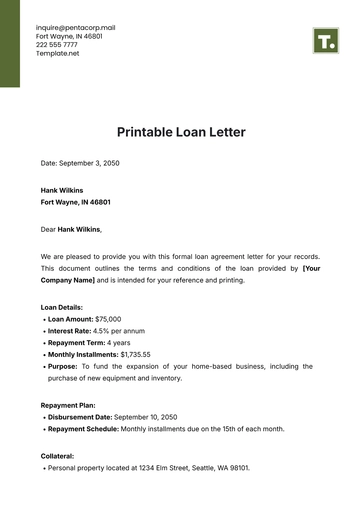 Free Printable Loan Letter Template to Edit Online