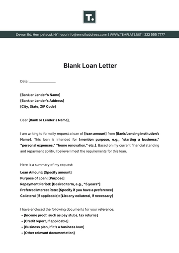 Free Blank Loan Letter Template to Edit Online
