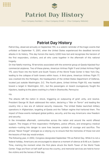 Free Patriot Day History Template to Edit Online