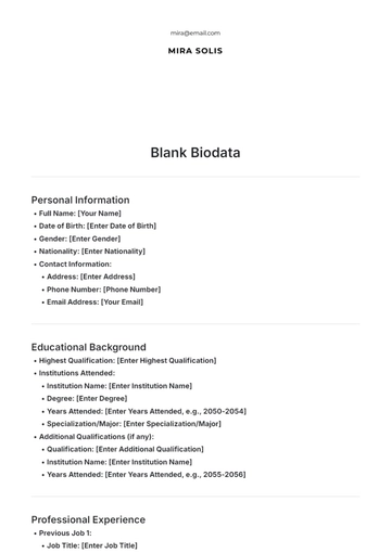 Free Blank Biodata Template to Edit Online