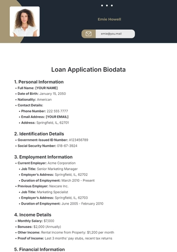 Free Loan Application Biodata Template to Edit Online