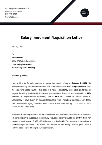Free Salary Increment Requisition Letter Template to Edit Online