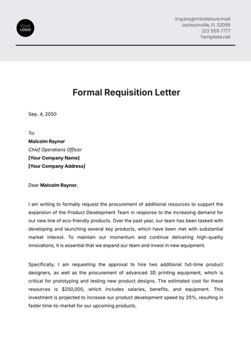 Free Formal Requisition Letter Layout Template to Edit Online