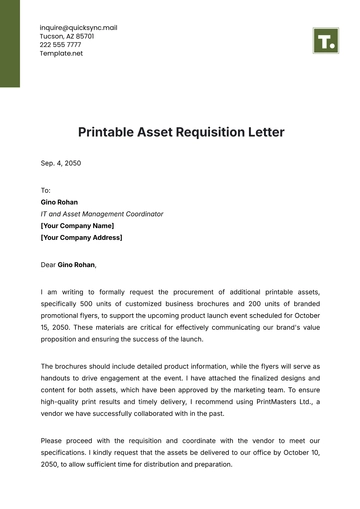 Free Printable Asset Requisition Letter Template to Edit Online