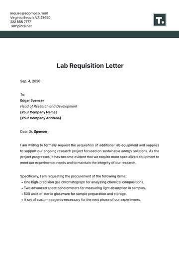 Free Lab Requisition Letter Template to Edit Online