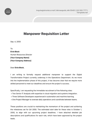 Free Manpower Requisition Letter Template to Edit Online