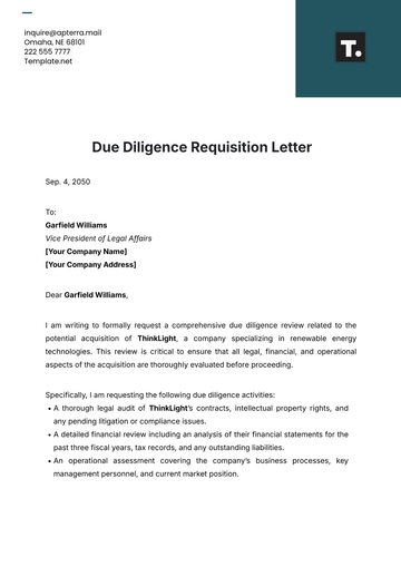 Free Due Diligence Requisition Letter Template to Edit Online