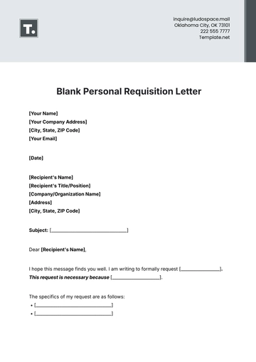 Free Blank Personal Requisition Letter Template to Edit Online