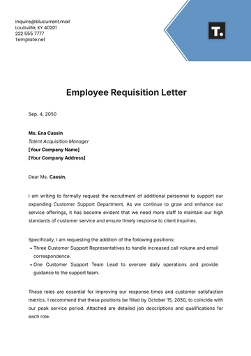 Free Employee Requisition Letter Template to Edit Online