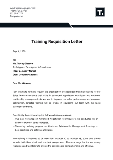 Free Training Requisition Letter Template to Edit Online