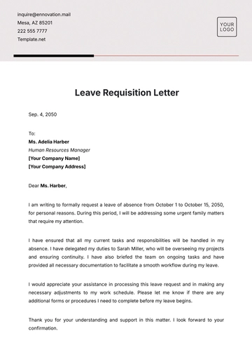 Free Leave Requisition Letter Template to Edit Online