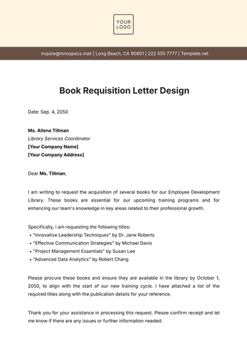 Free Book Requisition Letter Design Template to Edit Online