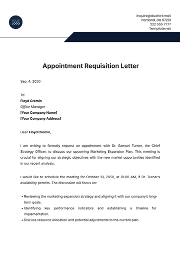 Free Appointment Requisition Letter Template to Edit Online
