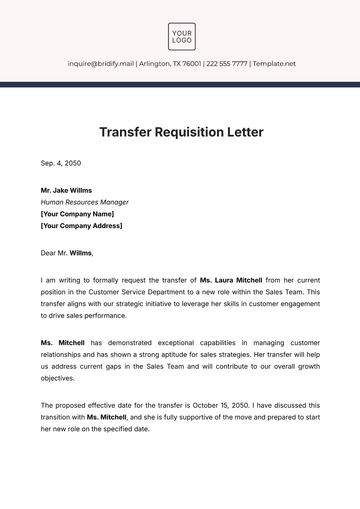 Free Transfer Requisition Letter Template to Edit Online