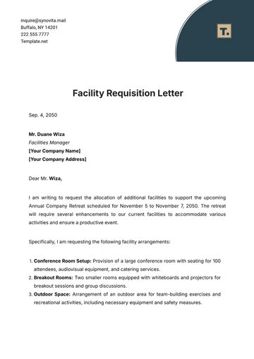 Free Facility Requisition Letter Template to Edit Online