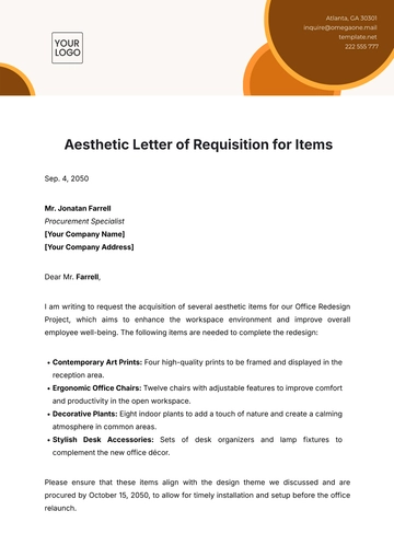 Free Aesthetic Letter of Requisition for Items Template to Edit Online