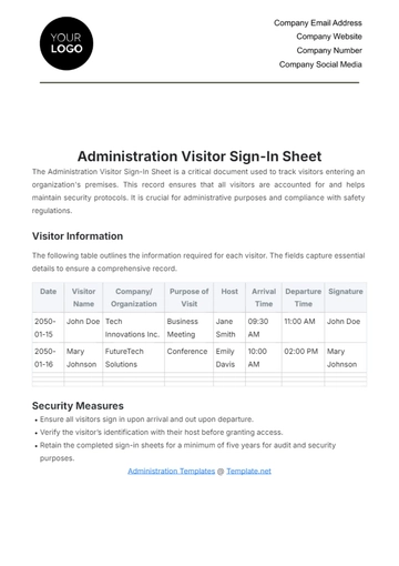 Free Administration Visitor Sign-In Sheet Template to Edit Online