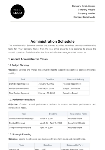 Free Administration Schedule Template to Edit Online