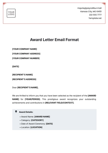 Free Award Letter Email Format Template to Edit Online