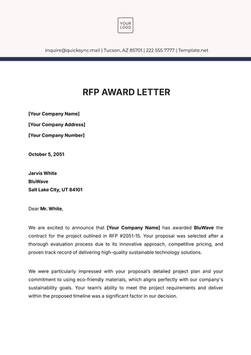 Free RFP Award Letter Template to Edit Online