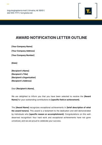 Free Award Notification Letter Outline Template to Edit Online