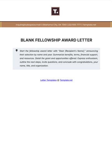 Free Blank Fellowship Award Letter Template to Edit Online
