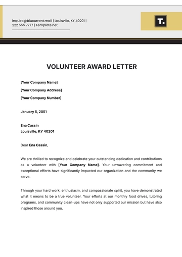 Free Volunteer Award Letter Template to Edit Online