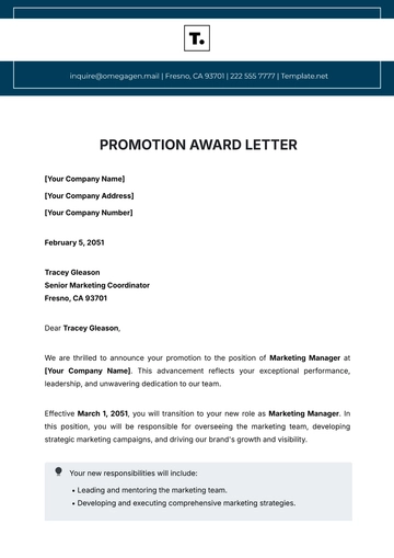 Free Promotion Award Letter Template to Edit Online