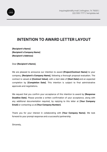Free Intention to Award Letter Layout Template to Edit Online