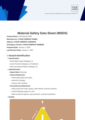 Free Material Safety Data Sheet (MSDS) Template to Edit Online