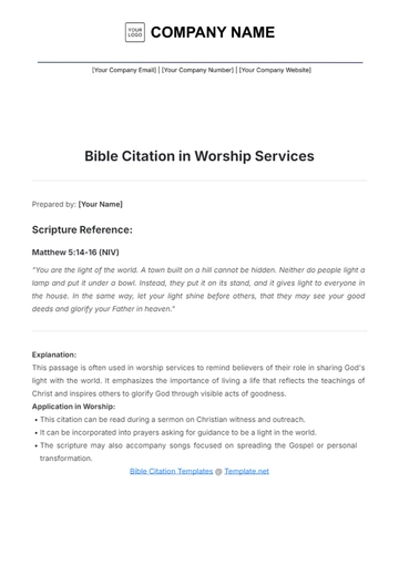 Free Bible Citation in Worship Services Template to Edit Online