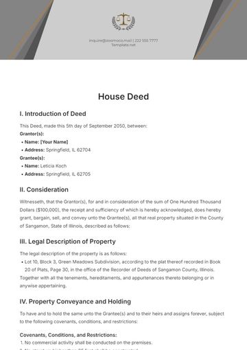 Free House Deed Template to Edit Online