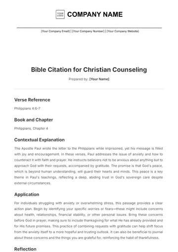 Free Bible Citation for Christian Counseling Template to Edit Online