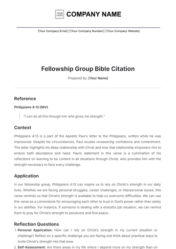 Free Fellowship Group Bible Citation Template to Edit Online