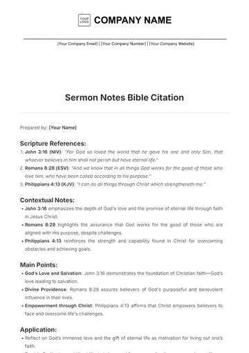 Free Sermon Notes Bible Citation Template to Edit Online