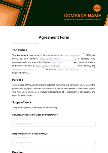Free Agreement Form Template to Edit Online