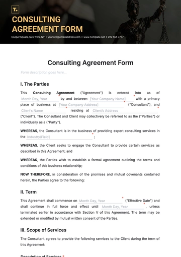 Free Consulting Agreement Form Template to Edit Online