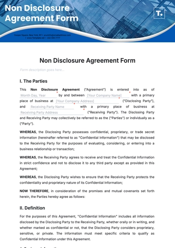 Free Non Disclosure Agreement Form Template to Edit Online