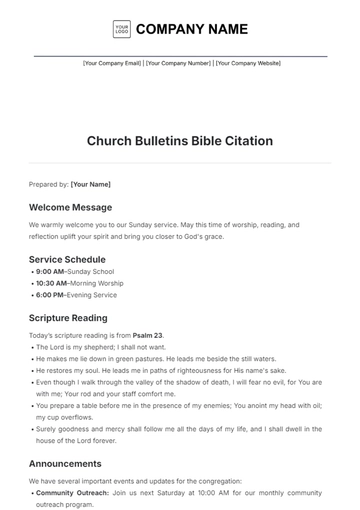 Free Church Bulletins Bible Citation Template to Edit Online