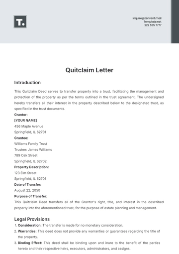 Free Quitclaim Letter Template to Edit Online