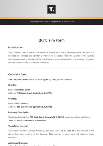 Free Quitclaim Form Template to Edit Online