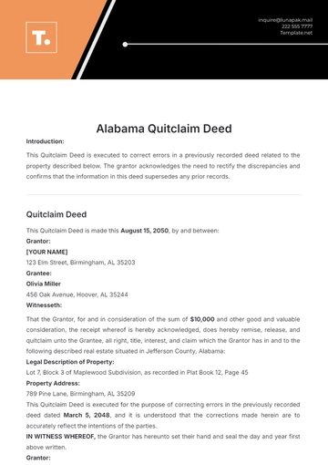 Free Alabama Quitclaim Deed Template to Edit Online