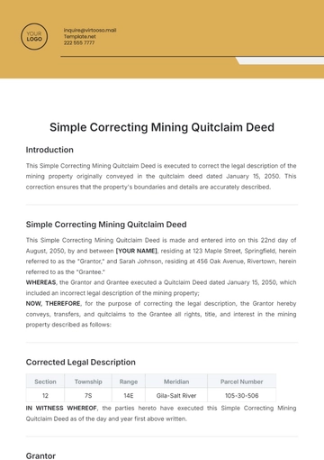 Free Simple Correcting Mining Quitclaim Deed Template to Edit Online
