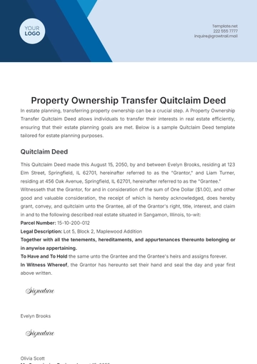 Free Property Ownership Transfer Quitclaim Deed Template to Edit Online