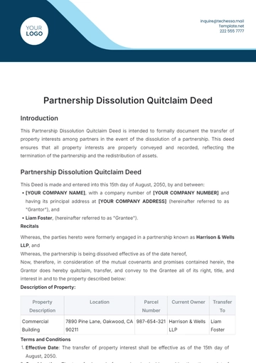 Free Partnership Dissolution Quitclaim Deed Template to Edit Online